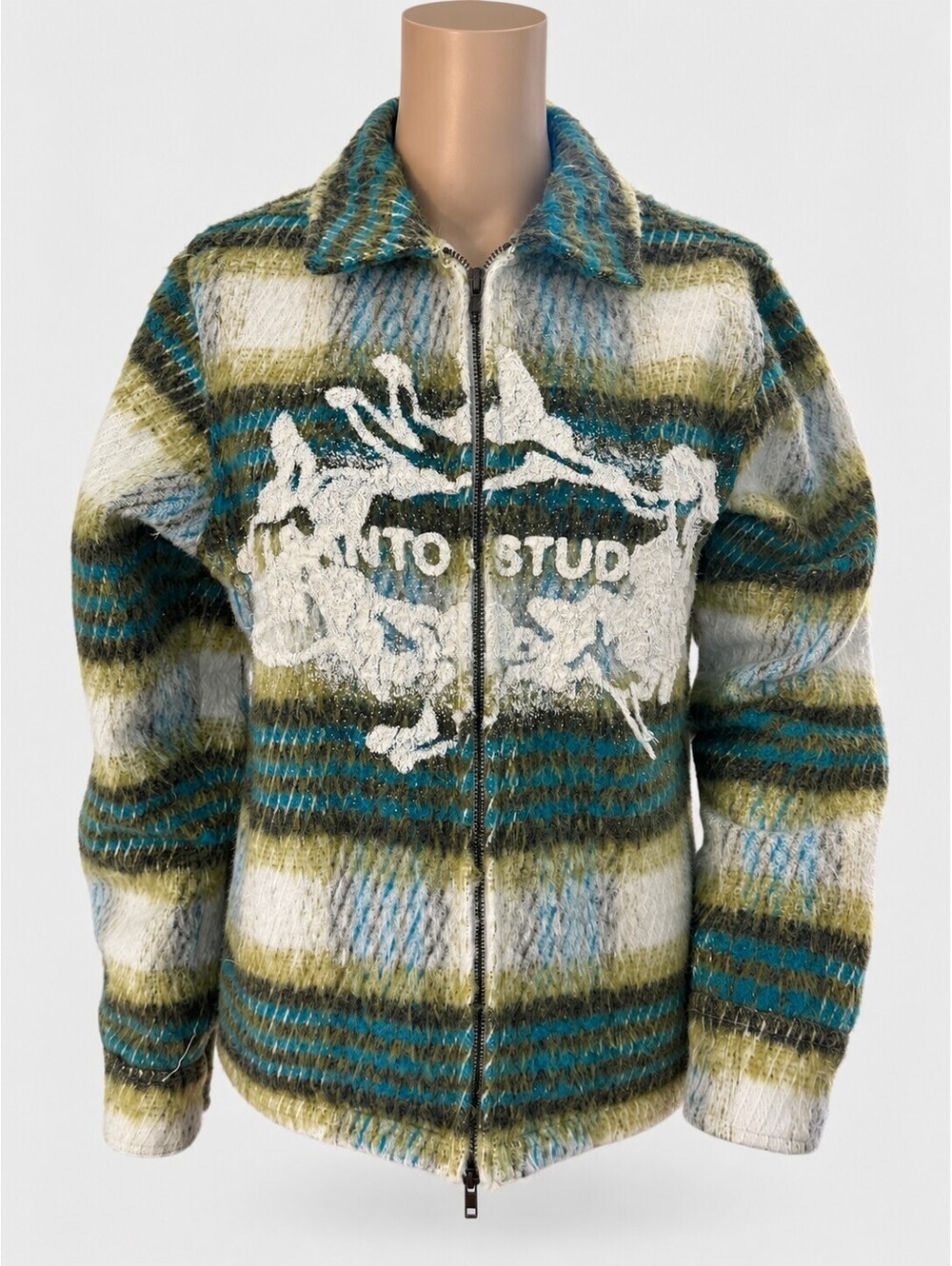 Santo Studio Guardian Angels Fuzzy Plaid Wool Blend Zip Jacket Men’s Small